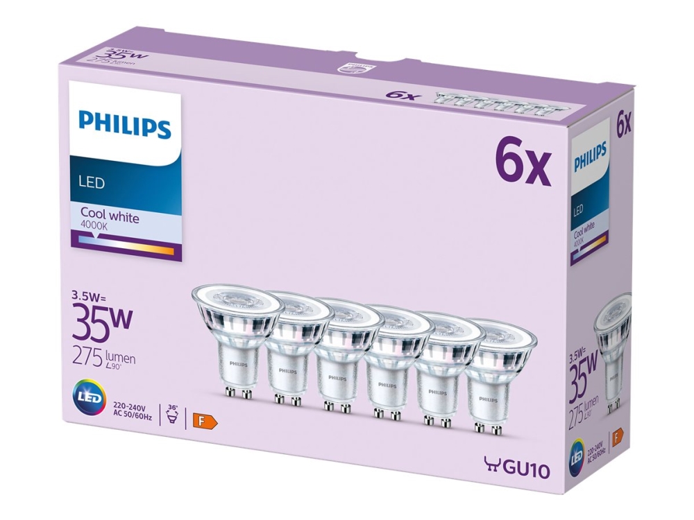 Philips Spot, 3,5 W, 35 W, Gu10, 275 Lm, 15000 H, Kaltweiße