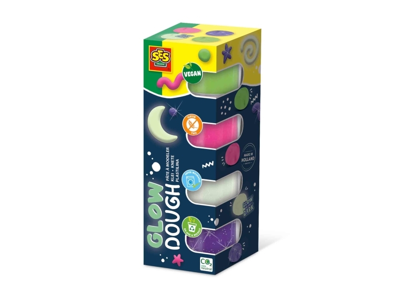 Ses Creative 00516 - Feel Good Knete Glow (4X90gr), Vegan, Glutenfrei Für Kinder Ab 1 Jahr, Knetmasse, Grün, Pink, Violett, Weiß, Kind, 4 Stück(E), K
