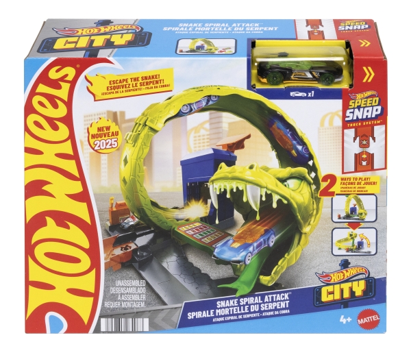 Hot Wheels City Schlangen-Spiralattacke Spielset Mit Die-Cast-Spielzeugauto Im Maßstab 1:64 Und Schnellem Track-Stecksystem, Fahrzeug- & Schienen-Set