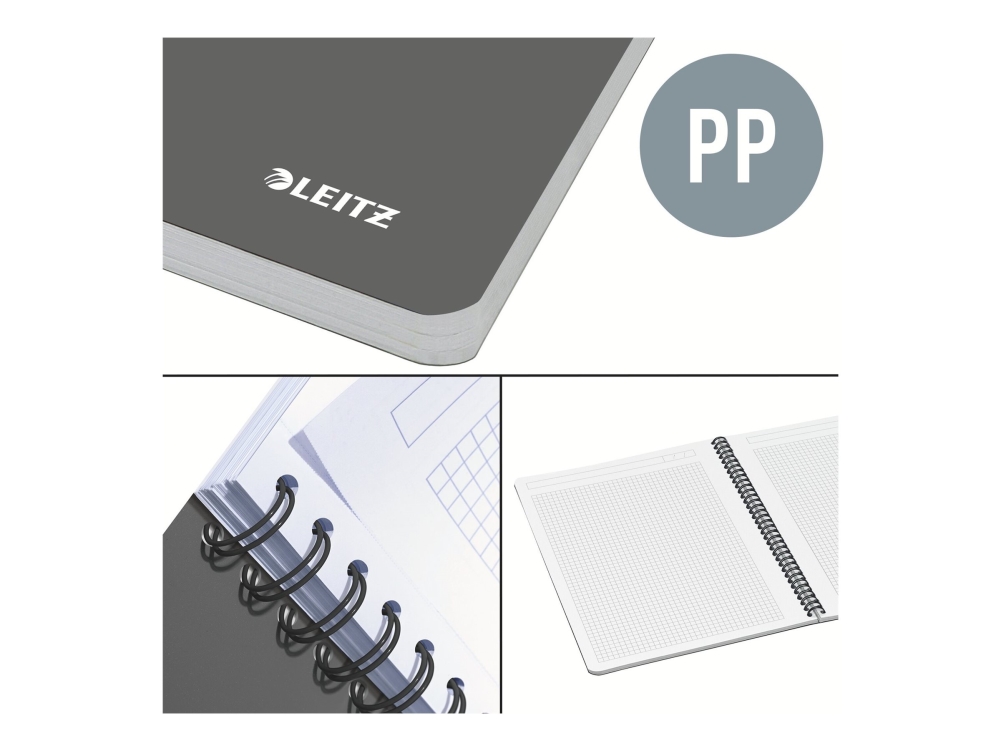 Leitz Office Notesblok A5 Kvadreret, Wireindbundet Med Pp Omslag Assorteret - (5 Stk.)