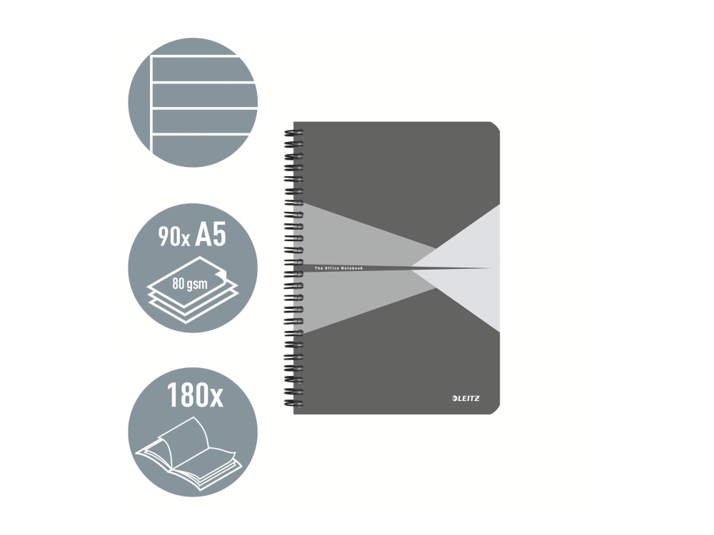Leitz Office Notesblok A5 Linjeret, Wireindbundet Med Pp-Omslag Assorteret - (5 Stk.)