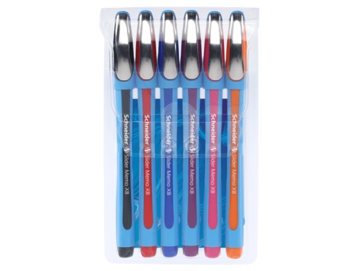 Schneider Schreibgeräte Slider Memo, Klämma, Kulspetspenna, pinnformad, Svart, Blå, Orange, Rosa, Röd, Violett, 6 styck, Extra Bred | Skrivredskap - Blyertspennor & pencils - Stift | GameStuff