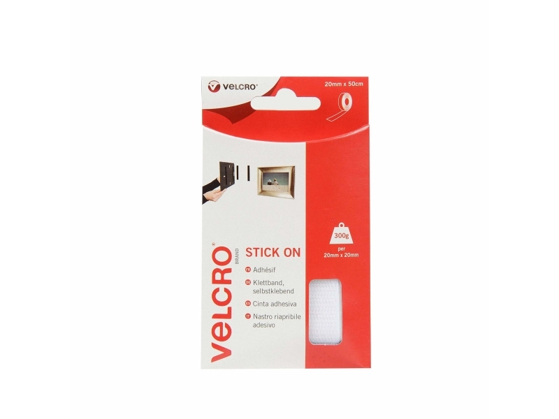 Velcro Stick On - Selvklæbende Krog-Og-Løkke Fastgøring - 2 X 50 Cm - Hvid