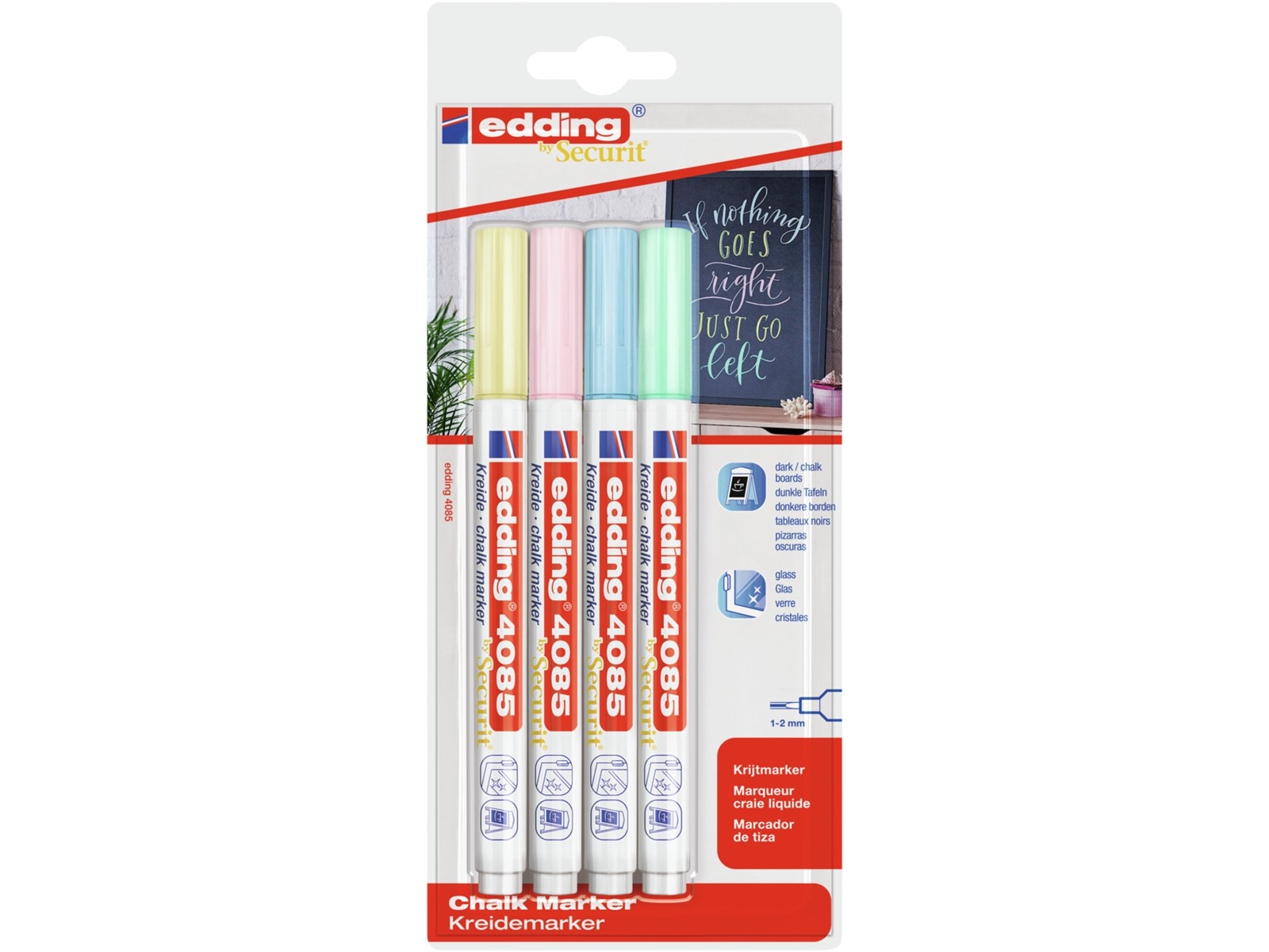 Edding 4085 Pastel Set, Lyse Blå, Lysegrøn, Lyserød, Gul, Kugle, 4 Stk