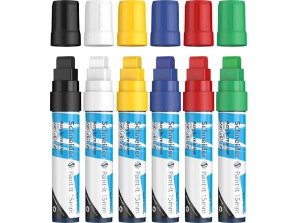 Schneider Schreibgeräte Paint-It, 6 Stück(E), Schwarz, Blau, Grün, Rot, Weiß, Gelb, Block, Schwarz, Blau, Grün, Rot, Weiß, Gelb, Rund, 1,5 Cm