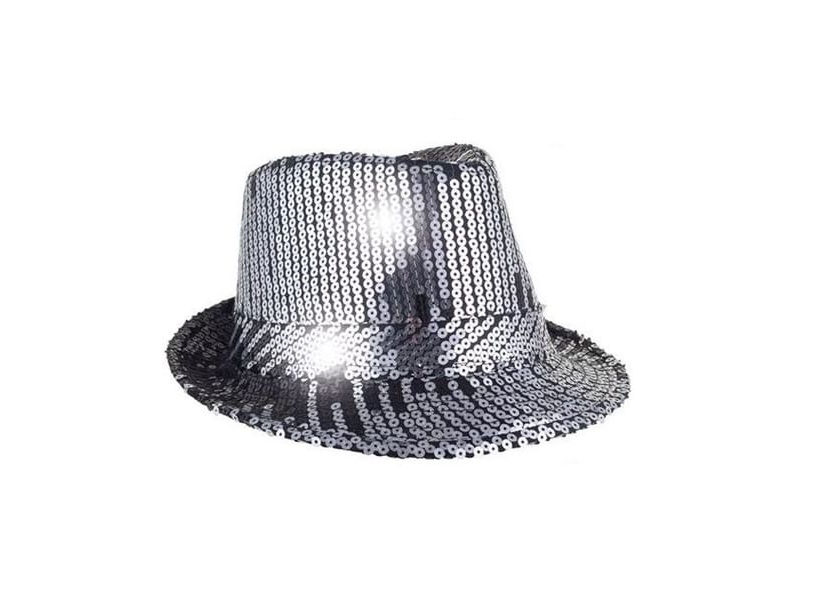Fedora-Hut Mit Pailletten, Silber Und Schwarz