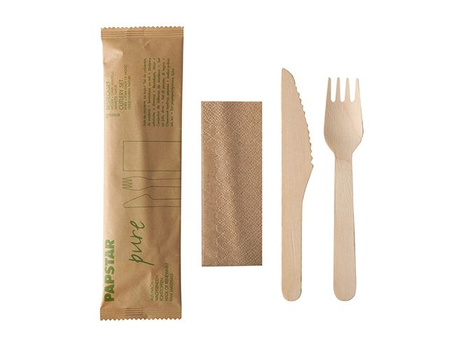Papstar 88229, 1 Person(En), Einweggabel, Einwegmesser, Paper Napkin, Holz, Natürlich, Monochromatisch, 50 Stück(E)