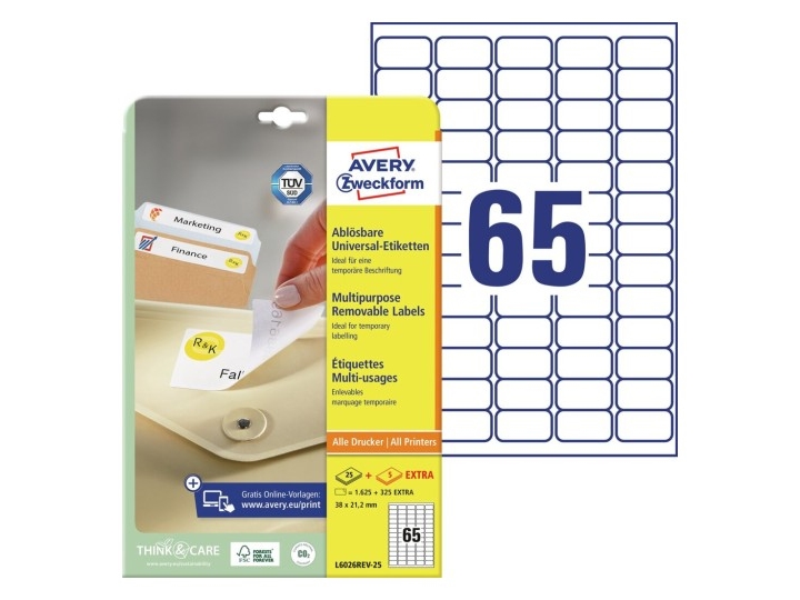 Avery L6026REV-25, Vit, Rektangel, Lösa, A4, Universal, papper | Papper & Emballage - Taggar - Flera etiketter | GameStuff