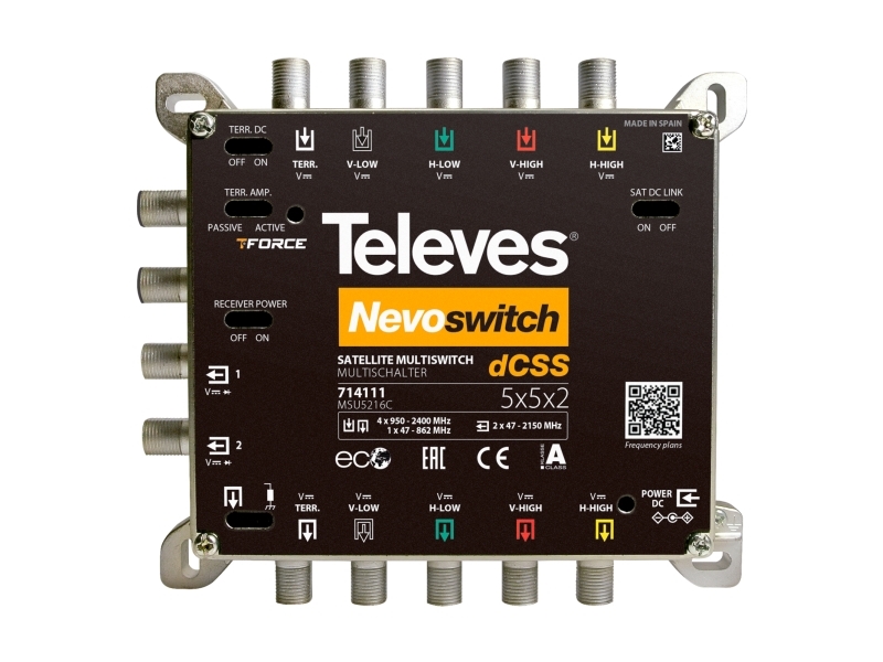 Televes Nevoswitch, 5 Inputs, 2 Outputs, 950 - 2150 Mhz, 47 - 862 Mhz, Ip20, -5 - 45 °C