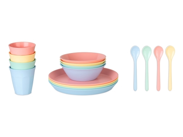 koziol Nora Set Macarons, 4 personer, Blå, Grön, Orange, Gul, Rund, 16 styck | Utomhus - Camping - Köksredskap | GameStuff