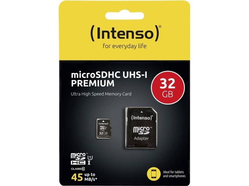Intenso Premium - Flash-Hukommelseskort (Microsdhc/Sd-Adapter Medfølger) - 32 Gb - Uhs Class 1 / Class10 - Microsdhc Uhs-I (3423480)
