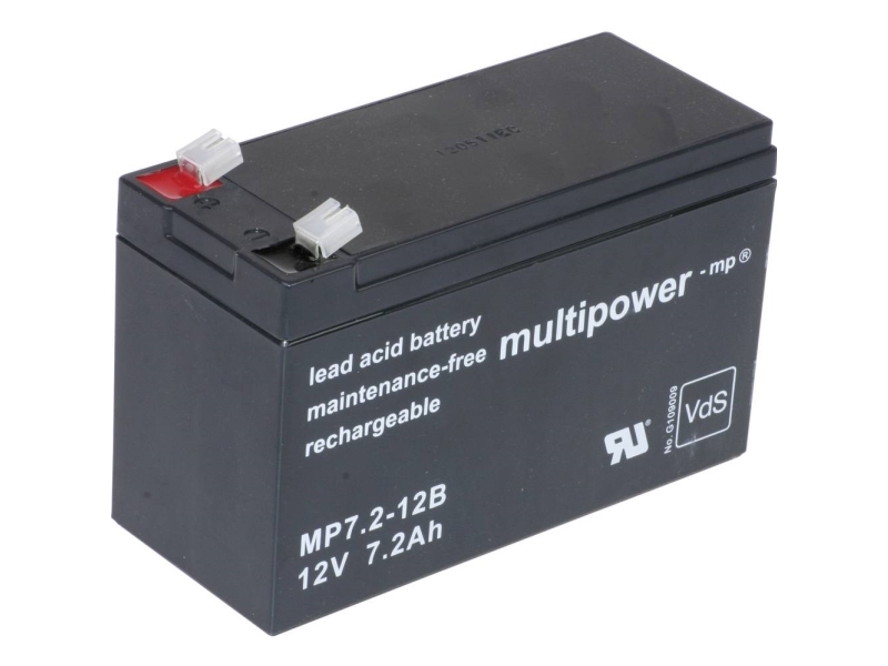 multipower MP7,2-12B Blybatteri 12 V 7,2 Ah Blyplatta (B x H x D) 65 x 102 x 151 mm Platt kontakt 6,35 mm Underhållsfri, låg självurladdning, VDS-certifiering | EL Artiklar - Batteri - Övriga batterier | GameStuff