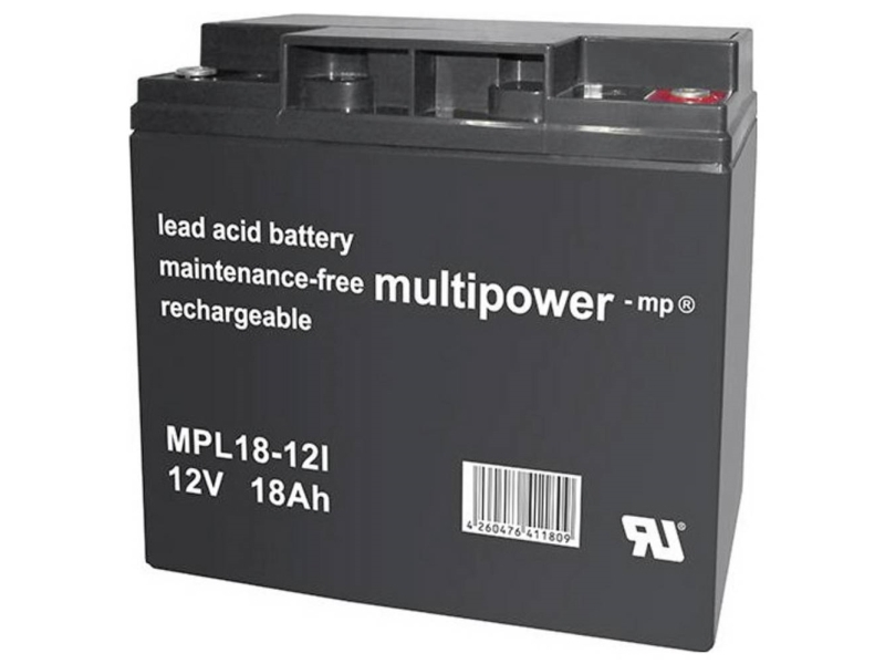 multipower MPL18-12 blybatteri 12 V 18 Ah Blyfleece 181 x 167 x 76 mm M5 skruvanslutning underhållsfritt låg självurladdning | Batterier - Bly-syra-batterier | GameStuff