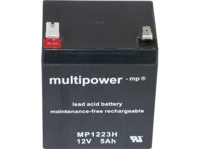 multipower MP1223H Blybatteri 12 V 5 Ah Blyfleece (B x H x T) 90 x 108 x 70 mm Fladstik 6,35 mm Vedligeholdelsesfri, Lav selvafladning