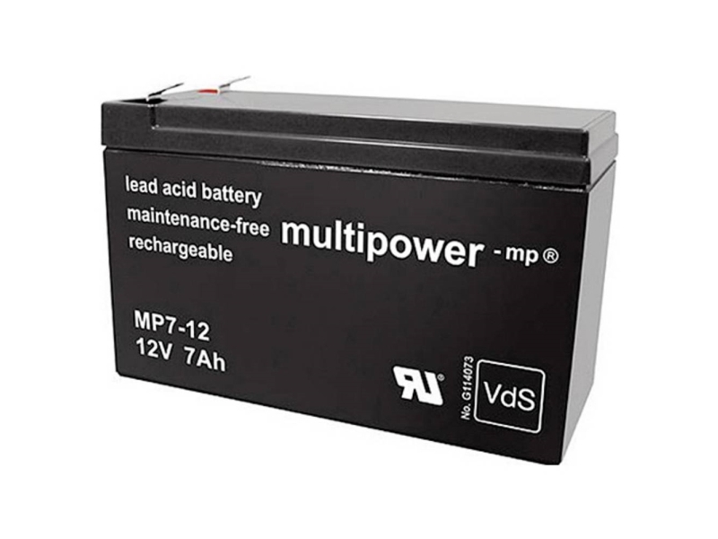 multipower MP7-12 Blybatteri 12 V 7 Ah Blyfleece (B x H x T) 65 x 102 x 151 mm Fladstik 4,8 mm Vedligeholdelsesfri, Lav selvafladning, VDS-certifikation