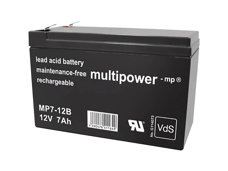 Multipower Mp7-12B Blybatteri 12 V 7 Ah Blyfleece (B X H X T) 65 X 102 X 151 Mm Fladstik 6,35 Mm Vedligeholdelsesfri, Lav Selvafladning, Vds-Certifik