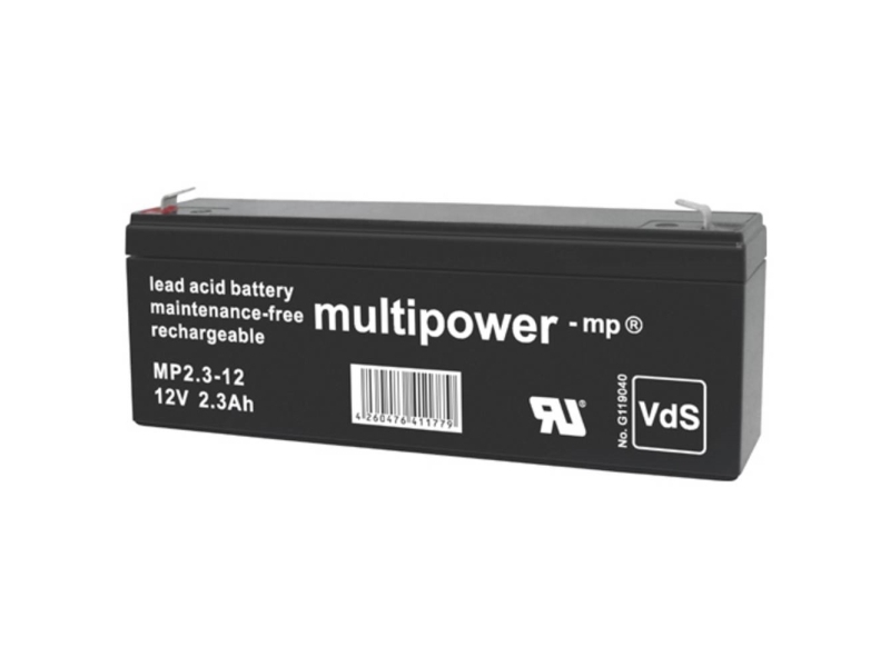 multipower MP2,3-12 Blybatteri 12 V 2,3 Ah Blyfleece (B x H x D) 178 x 66 x 34 mm Platt kontakt 4,8 mm Underhållsfri, låg självurladdning, VDS-certifiering | Batterier - Bly-syra-batterier | GameStuff
