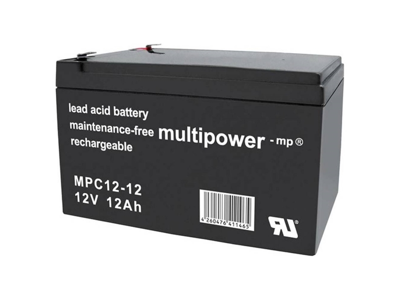 multipower MPC12-12 Lyijyakku 12 V 12 Ah Lyijyakku (B x K x S) 98 x 98 x 151 mm Litteä pistoke 6,35 mm Sykliltään vakaa, Huoltovapaa, Alhainen itsepurkautuminen