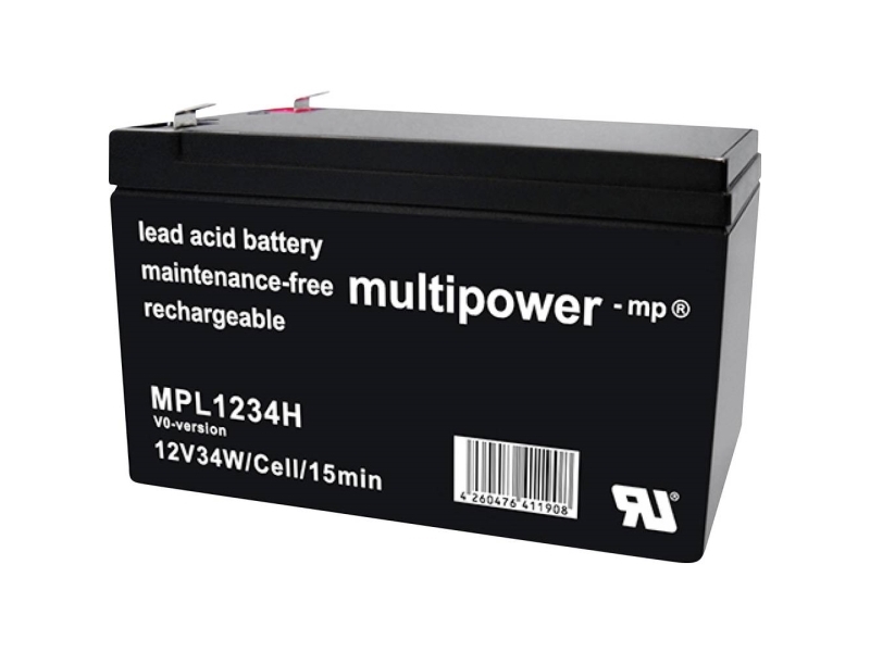 Multipower Mpl1234h-V0 Blybatteri 12 V 8.5 Ah Blyfleece (B X H X T) 65 X 102 X 151 Mm Fladstik 6,35 Mm Vedligeholdelsesfri, Lav Selvafladning