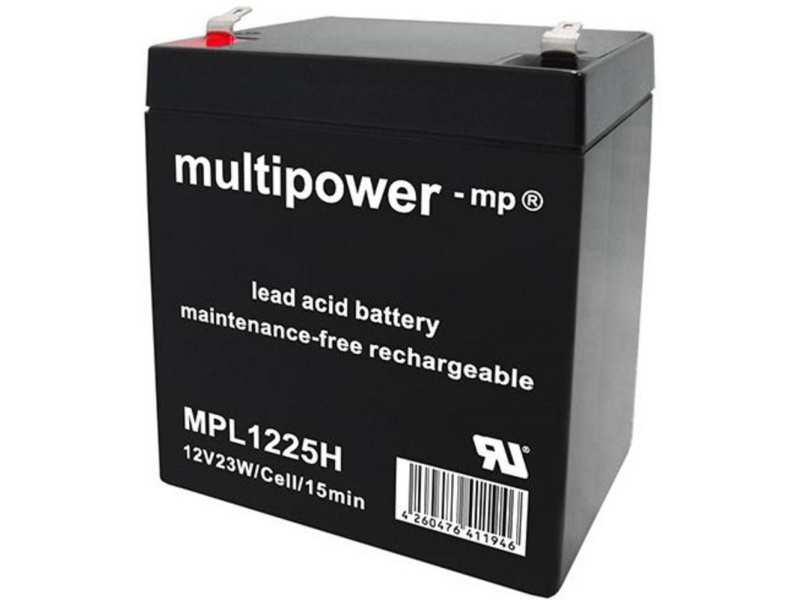 Multipower Mpl1225h Bleiakku 12 V 5 Ah Blei-Fleece (B X H X T) 90 X 107 X 70 Mm Flachstecker 6,35 Mm Wartungsfrei, Geringe Selbstentladung