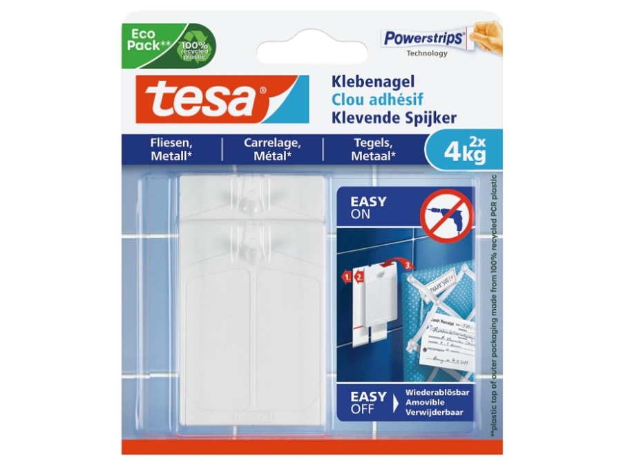 TESA 77766, Indendørs, Universal krog, Hvid, Klæbestrimmel, 4 kg, 2 stk