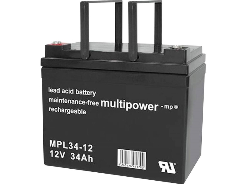Multipower Mpl34-12 Blybatteri 12 V 34 Ah Blyfleece (B X H X T) 197 X 170 X 131 Mm M5 Skruetilslutning Vedligeholdelsesfri, Lav Selvafladning