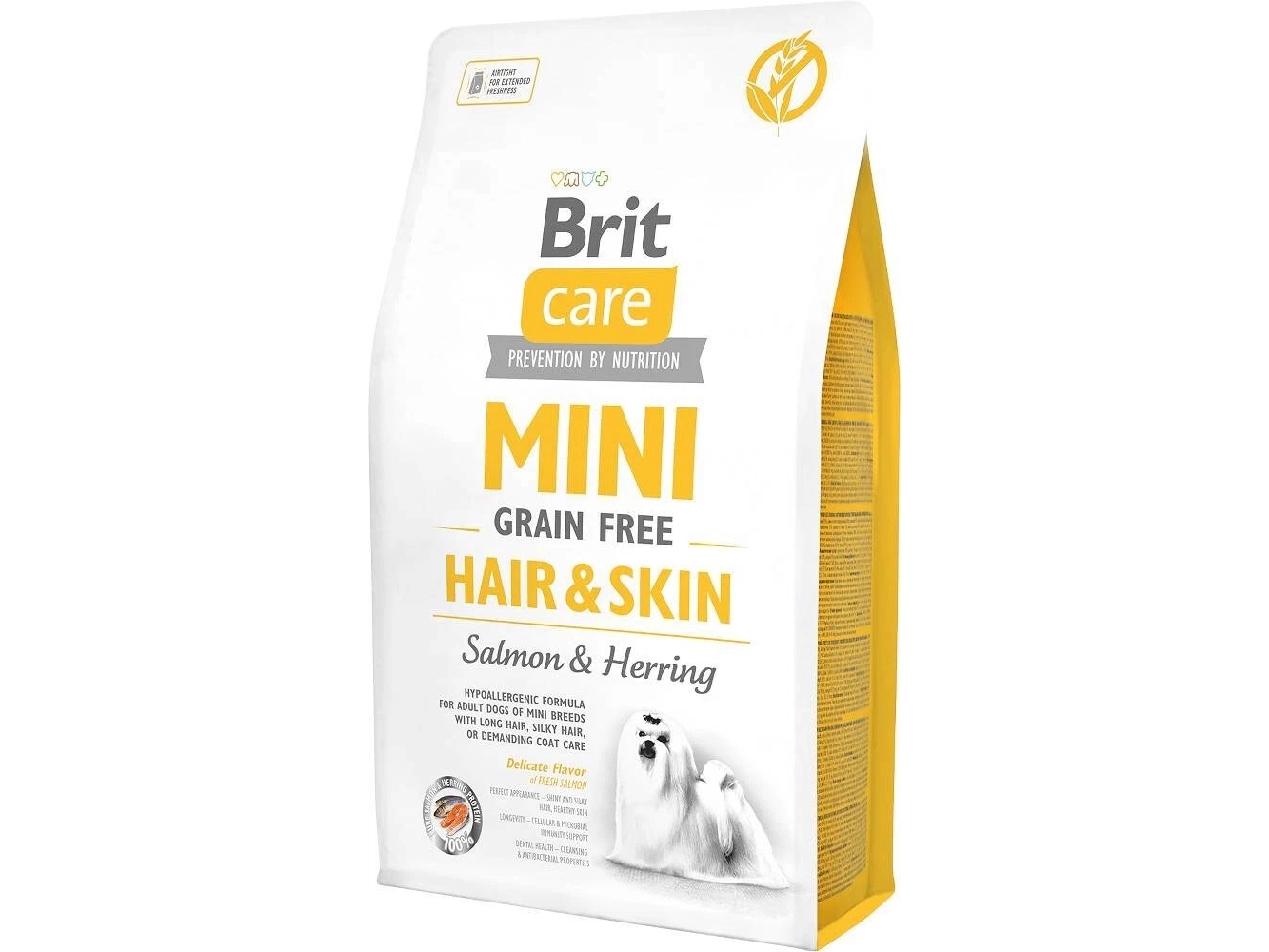 Brit Care Mini Grain Free Hair & Skin Salmon & Herring, Voksen, X-Small (< 4Kg), Sild, Laks, 2 Kg