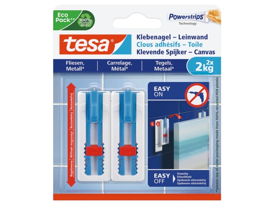 tesa Powerstrips liimanaula, laatoille ja metallille, 2,0 kg kankaalle ja paarituskehyksille, korkeussäädettävä, - 1 kpl (77768-00000-00)