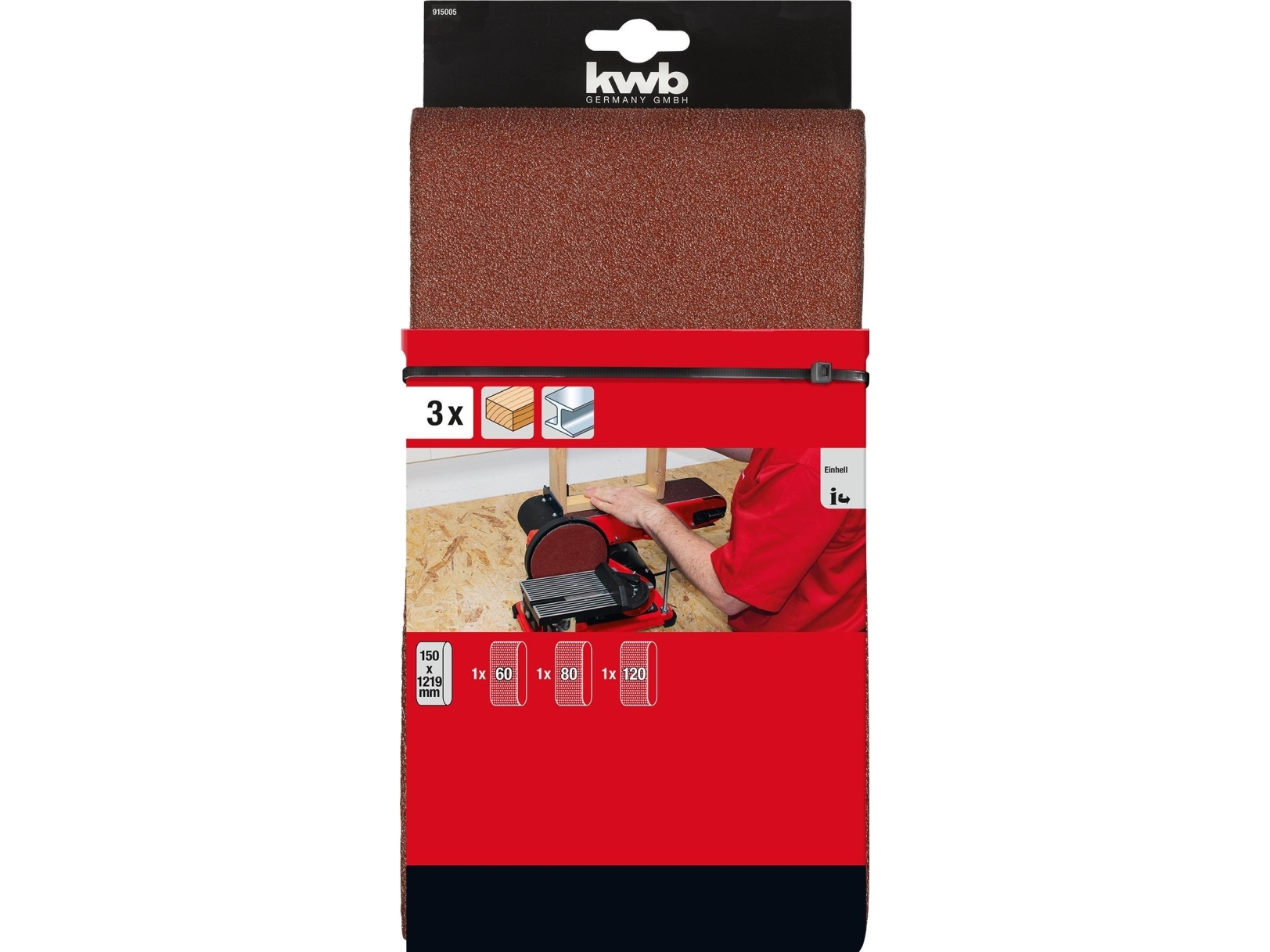 Einhell Kwb-Schleifband Für Bandschleifer 152 X 1219 Mm K60/80/120 , 3 Stück