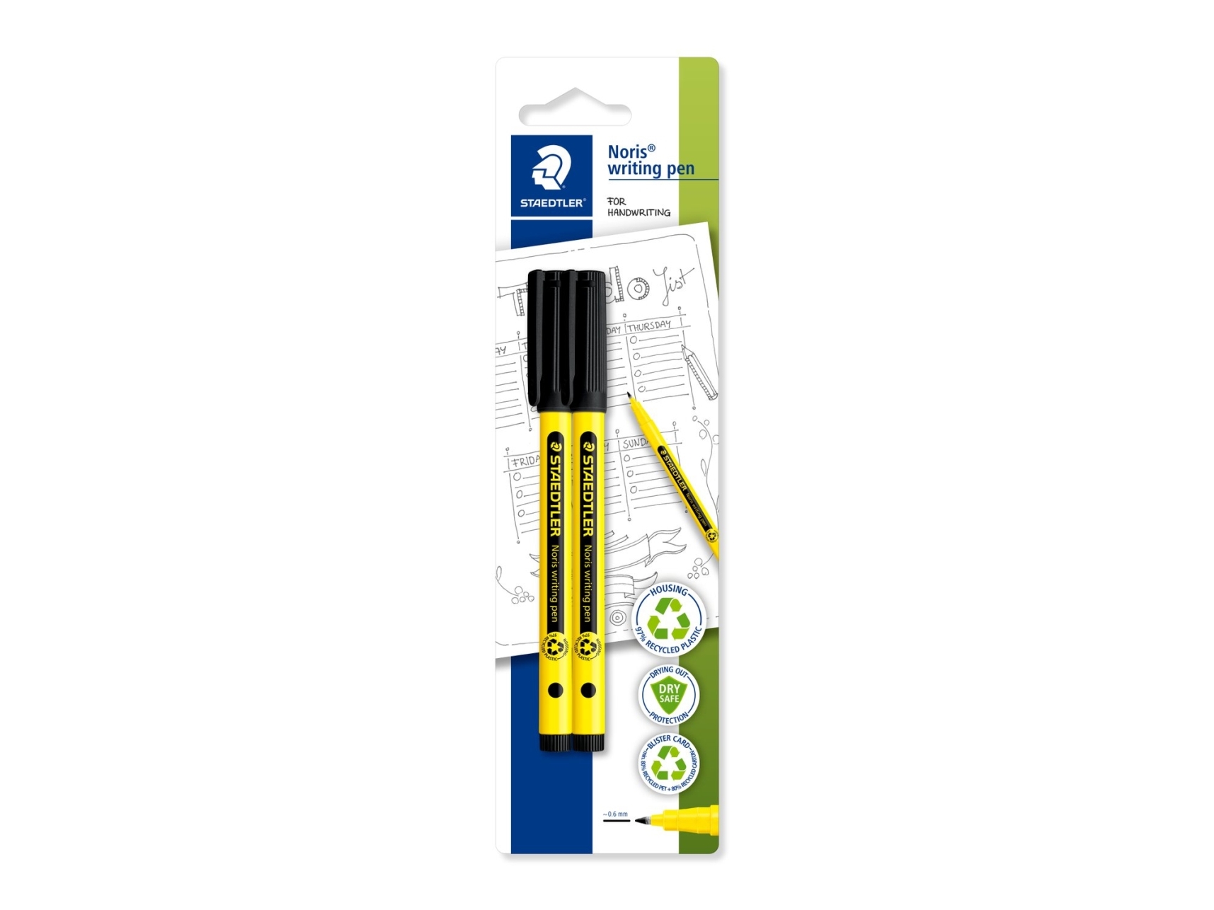 Staedtler 307-9 BK2, Blå, Ultrafin, Blå, Gul, Återvunnen plast, Rund, 0,6 mm | Skrivredskap - Fiberpennor & Fineliner - Fineliner | GameStuff