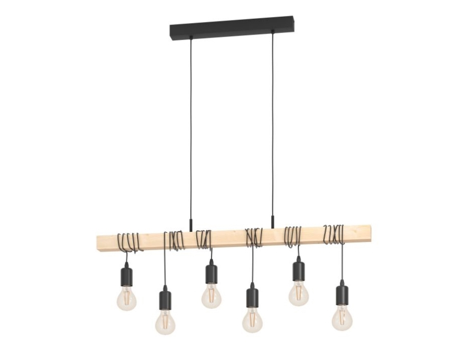 EGLO Townshend, Stelt fäste, Svart, Brun, Stål, Trä, Stål, Trä, Matsal, Vardagsrum, inomhus | Belysning - Inomhusbelysning - Taklampa & Pendellampa | GameStuff