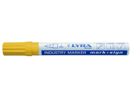 Lyra industrimarker 3mm gul - m/hurtigttørrende maling og indvendig kugle billede