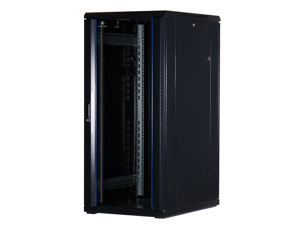 Rockstable Rs19-6827, Fritstående Reol, 27U, 800 Kg, Nøglelås, Rack Skinner, Justerbare Fødder