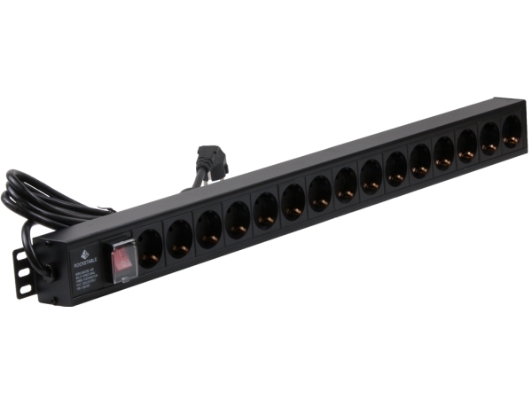 Rockstable 15-Fache Steckdosenleiste, Stromverteiler, Schwarz, 1U, 2 M, 125/250 V, 50 - 60 Hz