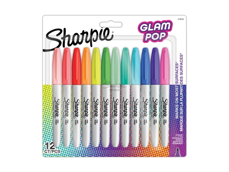 Sharpie 2198780, 12 Stk, Blå, Grøn, Orange, Lyserød, Lilla, Rød, Gul, Fin Spids, Hvid, Rund, 1 Mm
