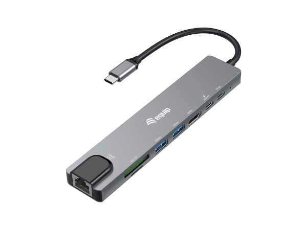 Equip Usb-C 8-In-1 Multifunktionaler Adapter, Hdmi 4K/30Hz, Gigabit-Lan, Usb-A X 2, Usb-C X 1, Sd/Tf, 100W Usb Pd, Kabelgebunden, Usb Typ-C, 100 W, 1