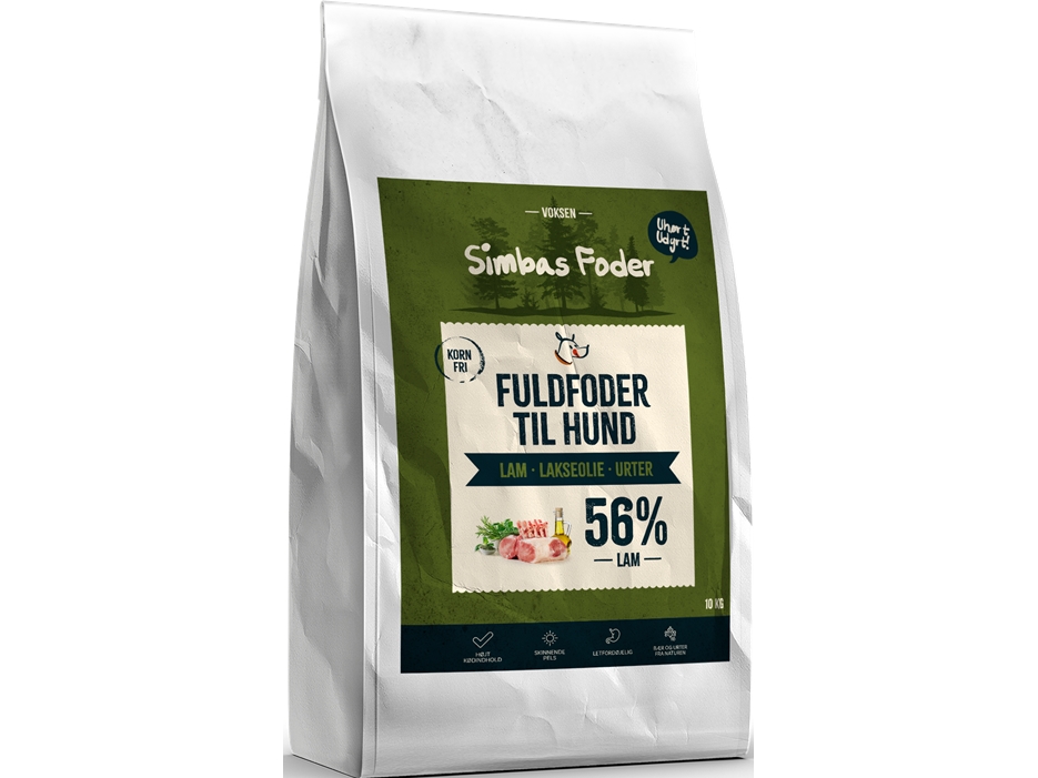 Simbas Foder Kornfrit Hundefoder Med Lam 10 Kg