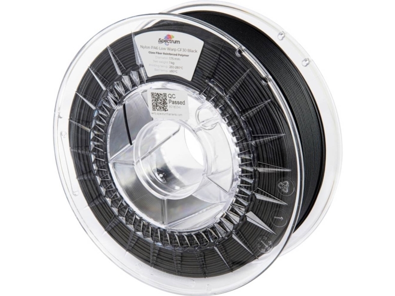 Spectrum Filaments 80741 Pa6 Low Warp Gf30 Filament Pa6-Gf Glasfaserverstärkt, Hitzebeständig, Chemikalienbeständig, Matt 1,75 Mm 1000 G Schwarz 1 St