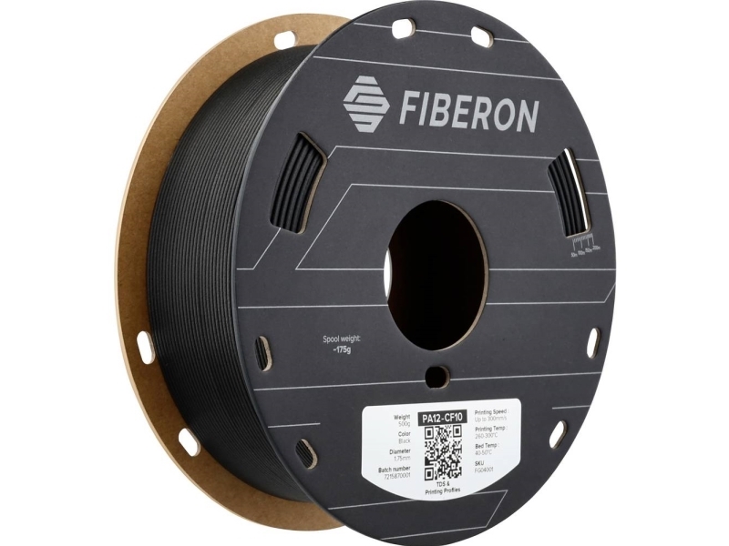 Polymaker Fg04001 Fiberon Pa12-Cf10 Filament Pa12-Cf Kulfiberforstærket 1.75 Mm 500 G Sort 1 Stk