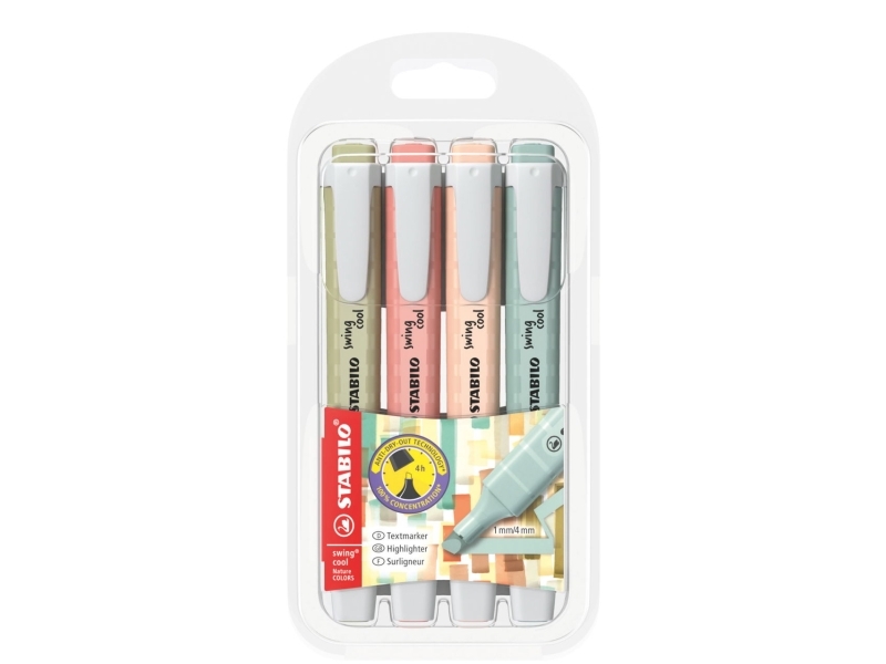 Stabilo Swing Cool Naturecolors, 4 Stk, Beige, Grøn, Rose, 3 År, Mejselspids, Flerfarvet, 1 Mm