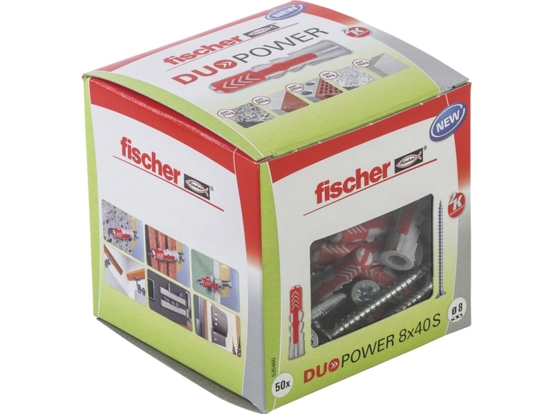 Fischer DUOPOWER 8 x 40 S LD, Udvidelsesanker, Beton, Metal, Grå, Stjerneskruetrækker, PZ2
