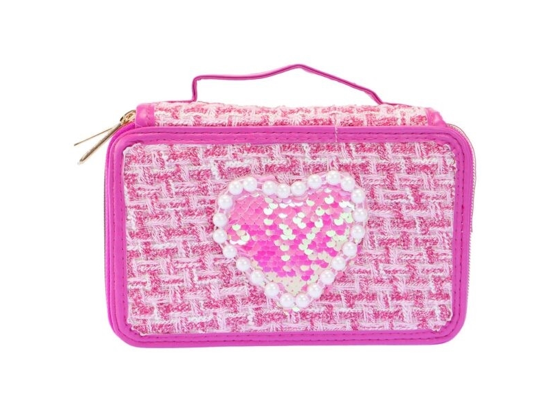 Girabrilla Tweed Pencil Case 3 Levels Dark Pink