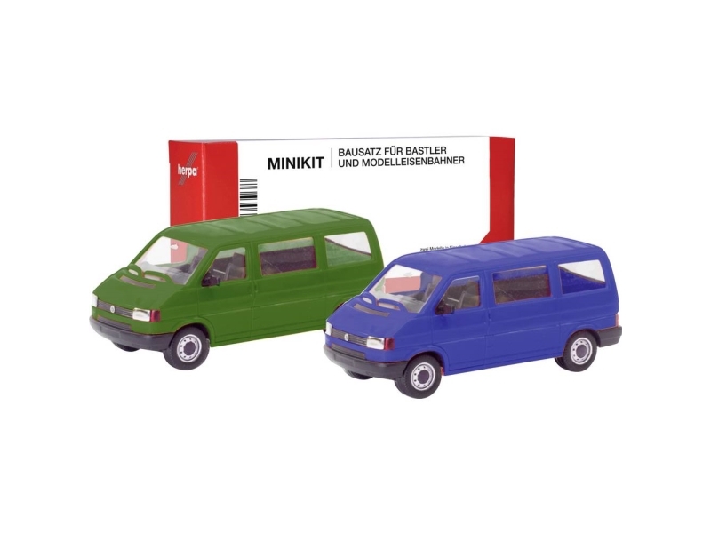 Herpa 012805-002 H0 Personbilsmodell Volkswagen T4 buss, olivgrön och ultramarinblå