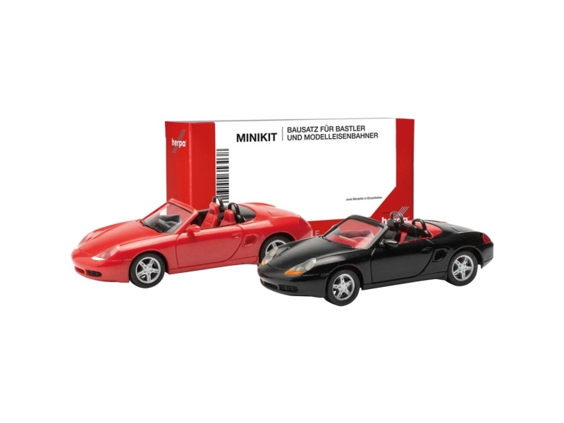 Herpa 013963 H0 Personbil model Porsche Boxster S, rød og sort