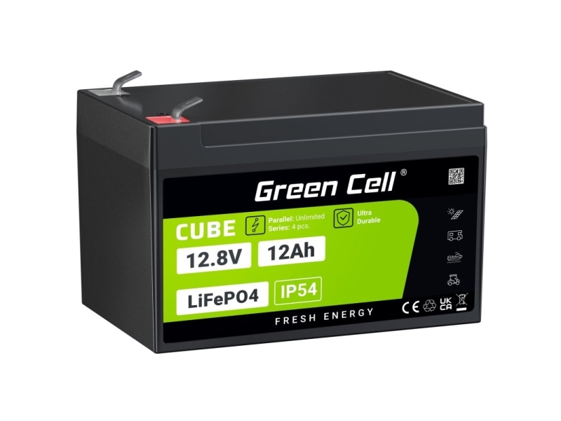 Green Cell Lfpgc12v12ah, Lithium-Eisenphosphat (Lifepo4), 12,8 V, Schwarz, Grün, 12 At, 153,6 Wh, 10 Jahre