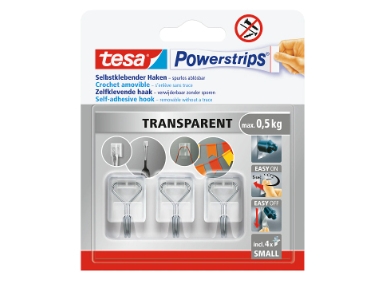 TESA 58620-00003-00, Indendørs, Værktøjskrog, Transparent, Metal, Klæbestrimmel, 0,5 kg