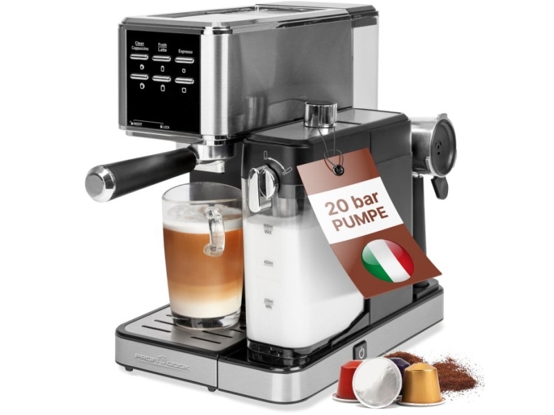 Proficook Pc-Es-Ka 1266, Espressomaschine, 1,5 L, Kaffeepad, Gemahlener Kaffee, 1100 W, Edelstahl