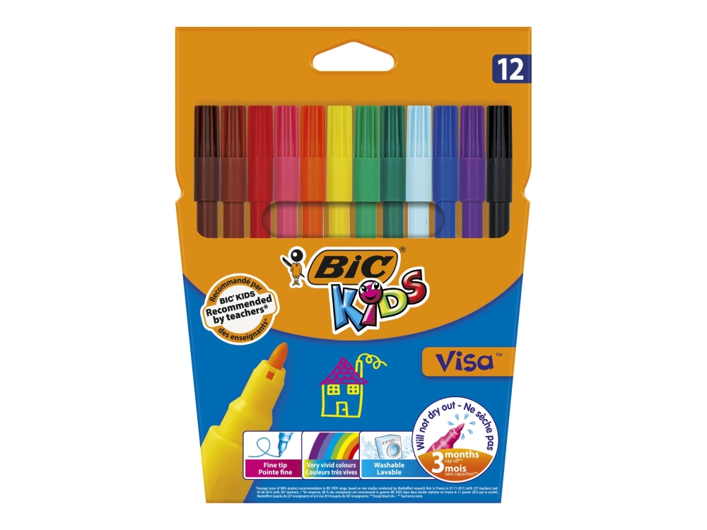 BIC KiDS Visa - Fiberspetspenna - vattenbaserat bläck - 0.9 mm - fin (paket om 12) | Skola & Hobby - Konstmaterial - Markörer | GameStuff