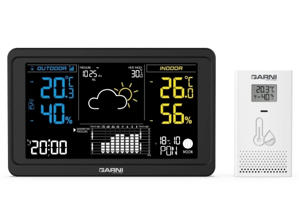 Garni 618B Precise, Sort, Hvid, Indendørs Barometer, Indendørs Hygrometer, Indendørs Termometer, Udendørs Barometer, Udendørs..., Barometer, Hygromet