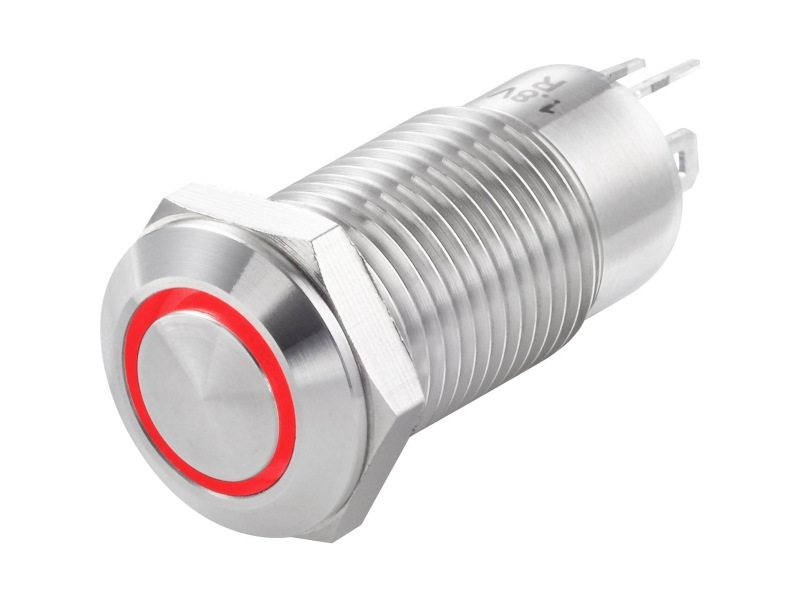 Conrad Tc-Gq12-Ch-10Ze/J/R/12V/S Pulsante 36 V/Dc 1 A 1 X Off/On Ip40 Permanente 1 Pz., Rød, Rustfrit Stål, Rustfrit Stål, Dc, 36 V, 1 A